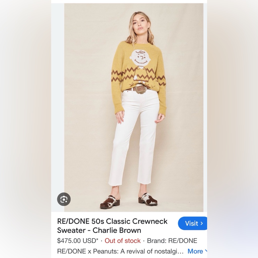 Re/Done X Peanuts 50s Classic Crewneck Sweater - Charlie Brown S